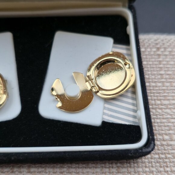 Gold Basketweave Pattern Button Links Vintage B841 - Picture 3 of 5